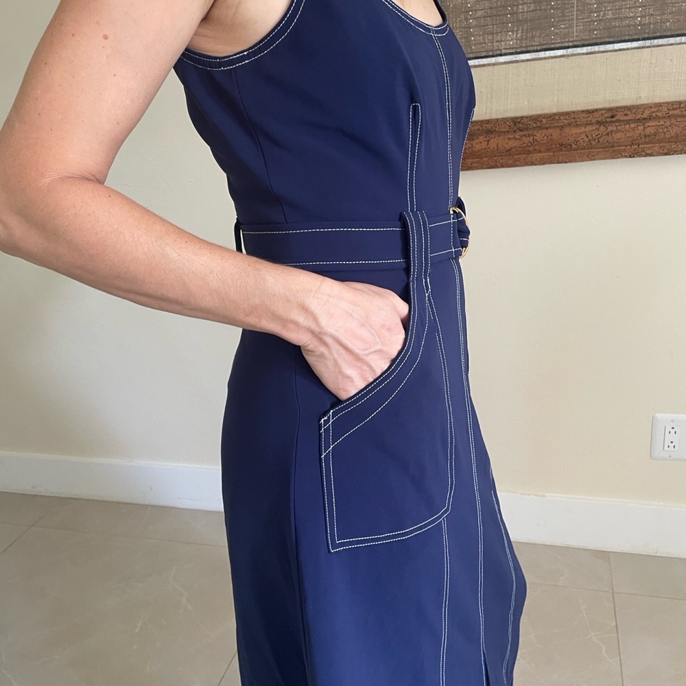 Chic Navy Midi Dress with Belt